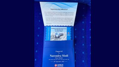 PM Narendra Modi Takes a Ride On Board Vande Bharat Express From Gandhinagar to Ahmedabad, Check His Ticket (Watch Video)